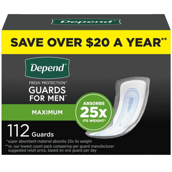 Depend Incontinence Guards for Men, Maximum Absorbency, 112 count