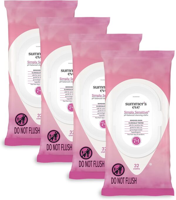 Summer's Eve Simply Sensitive Feminine Wipes, pH Balanced, 32 Ct (4 Pack) Summer's Eve Simply Sensitive Feminine Wipes, pH Balanced, 32 Ct (4 Pack)