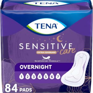 TENA Sensitive Care Overnight Pads, Extra Coverage, 84 Count