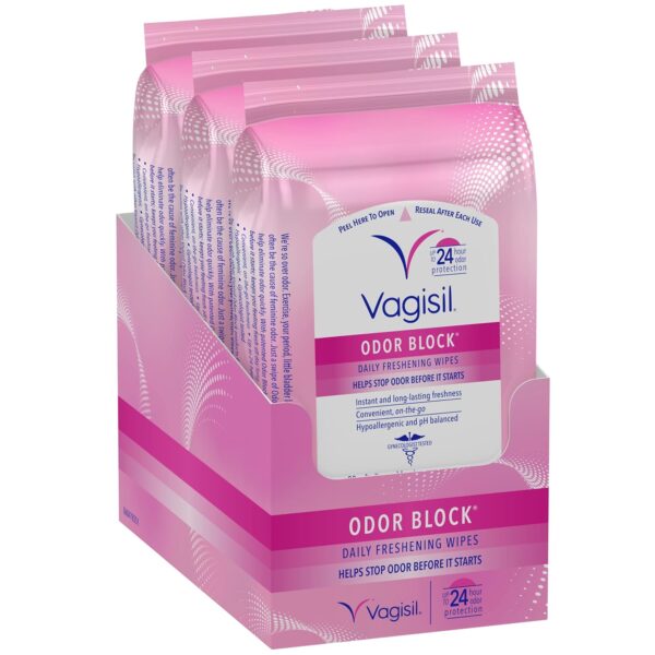 Vagisil Odor Block Freshening Wipes, Hypoallergenic, 20 Ct (3 Pack)