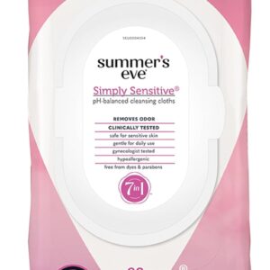 Summer's Eve Simply Sensitive Feminine Wipes, pH Balanced, 32 Ct