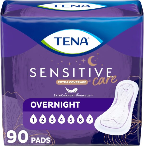 TENA Sensitive Care Overnight Pads for Women, 90 Count