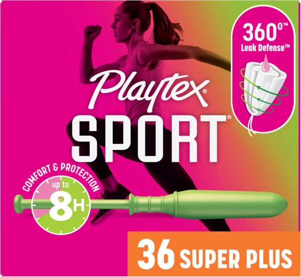 Playtex Sport Tampons Super Plus, Fragrance-Free, 36ct | 360° Leak Defense