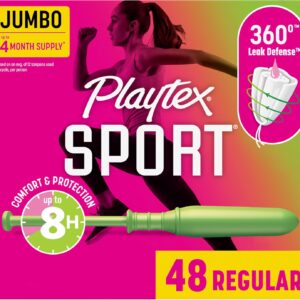 Playtex Sport Tampons Regular, Fragrance-Free, 48ct | 360° Leak Defense