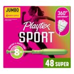 Playtex Sport Tampons Super, Fragrance-Free, 48ct | 360° Leak Defense