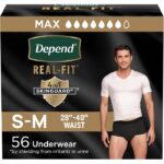 Depend Real Fit Adult Diapers For Men, S-M, Black 56 Count