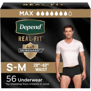 Depend Real Fit Adult Diapers For Men, S-M, Black 56 Count