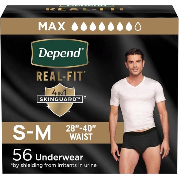 Depend Real Fit Adult Diapers For Men, S-M, Black 56 Count