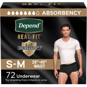 Depend Real Fit Adult Diapers For Men, S-M, Black 72 Count