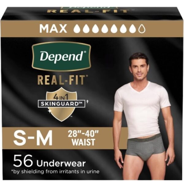 Depend Real Fit Adult Diapers For Men, S-M, Gray 56 Count 1