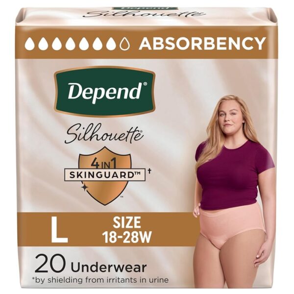 Depend Silhouette Adult Diapers For Women, Pink , L, 20 Count