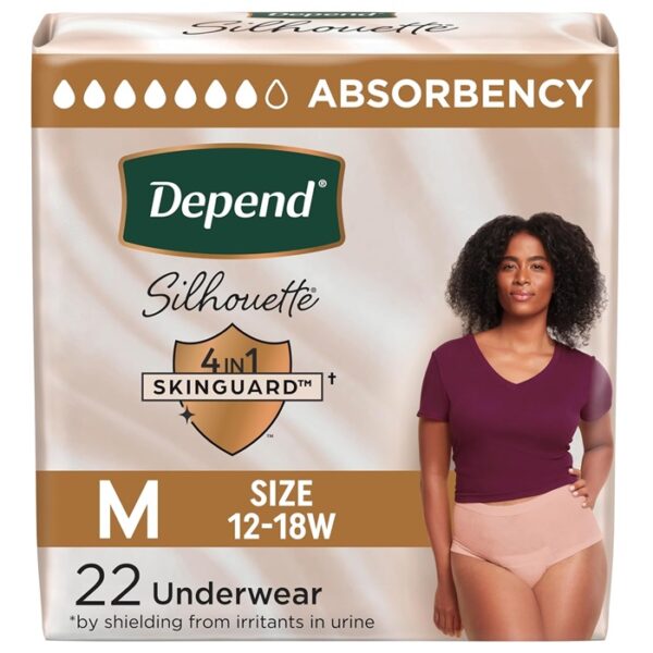 Depend Silhouette Adult Diapers For Women, Pink , M, 22 Count 1