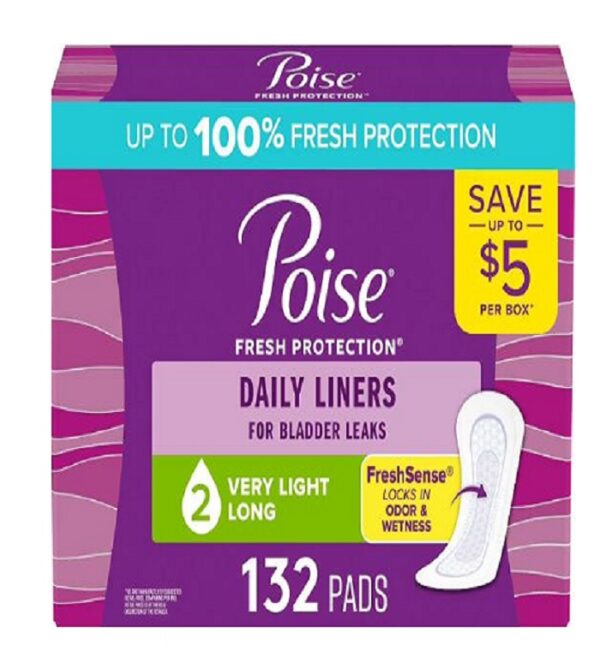 Poise Daily Incontinence Panty Liners, 2 Drop Very Light, 132 ct.