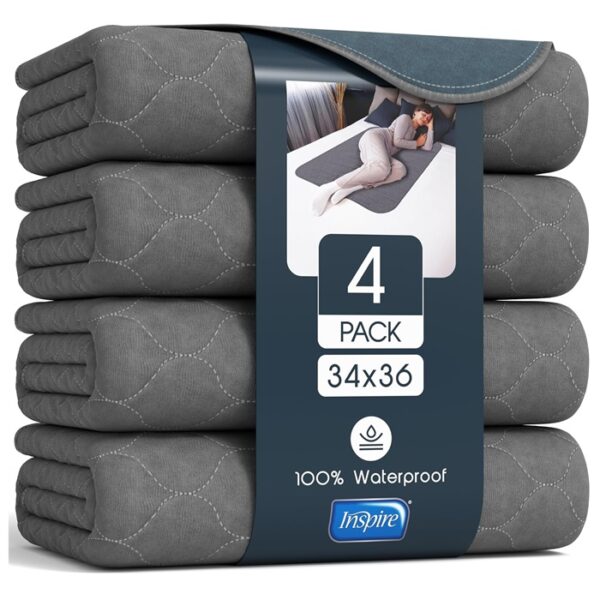 Inspire Reusable Waterproof Incontinence Bed Pads For Adults 34 X 36 - 4 Pack 1 Inspire Reusable Waterproof Incontinence Bed Pads For Adults 34 X 36 - 4 Pack 1