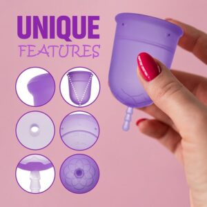 Unique Design Reusable Menstrual Cup, 100% Medical-Grade Silicone Large - Image 3